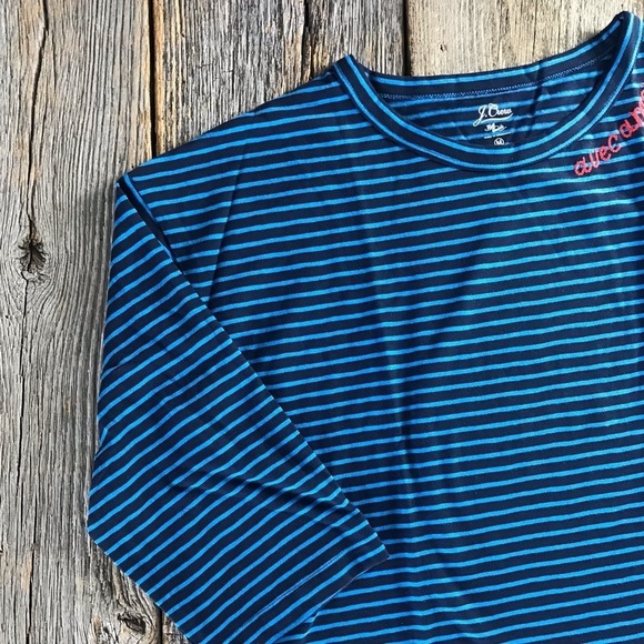 J. Crew Blue Stripe Avec Amour Boxy Tee Size Medium - Picture 7 of 9